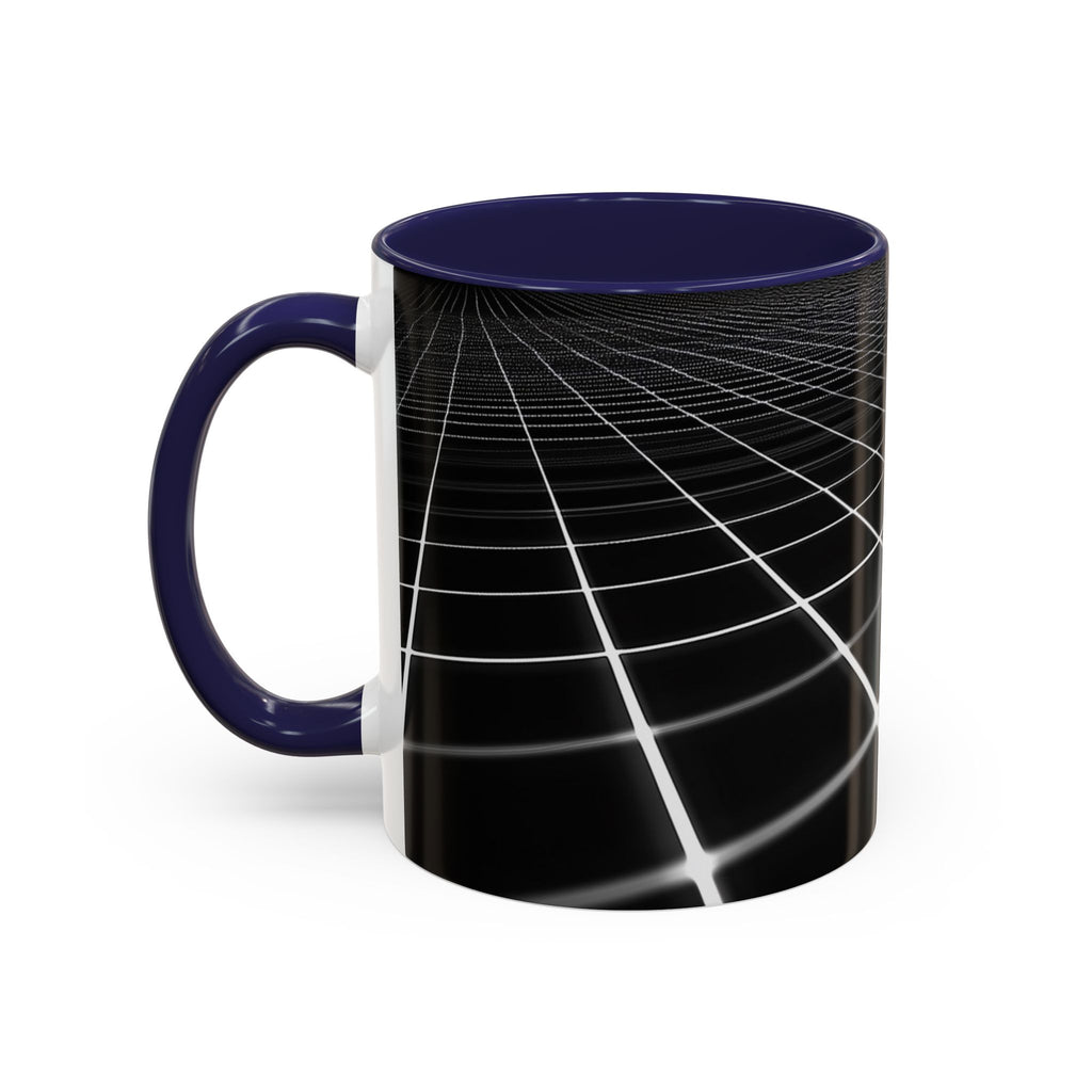 Black Geometric Grid Coffee Mug (11/15oz) — Retro Futuristic Neon Wireframe Accent Mug