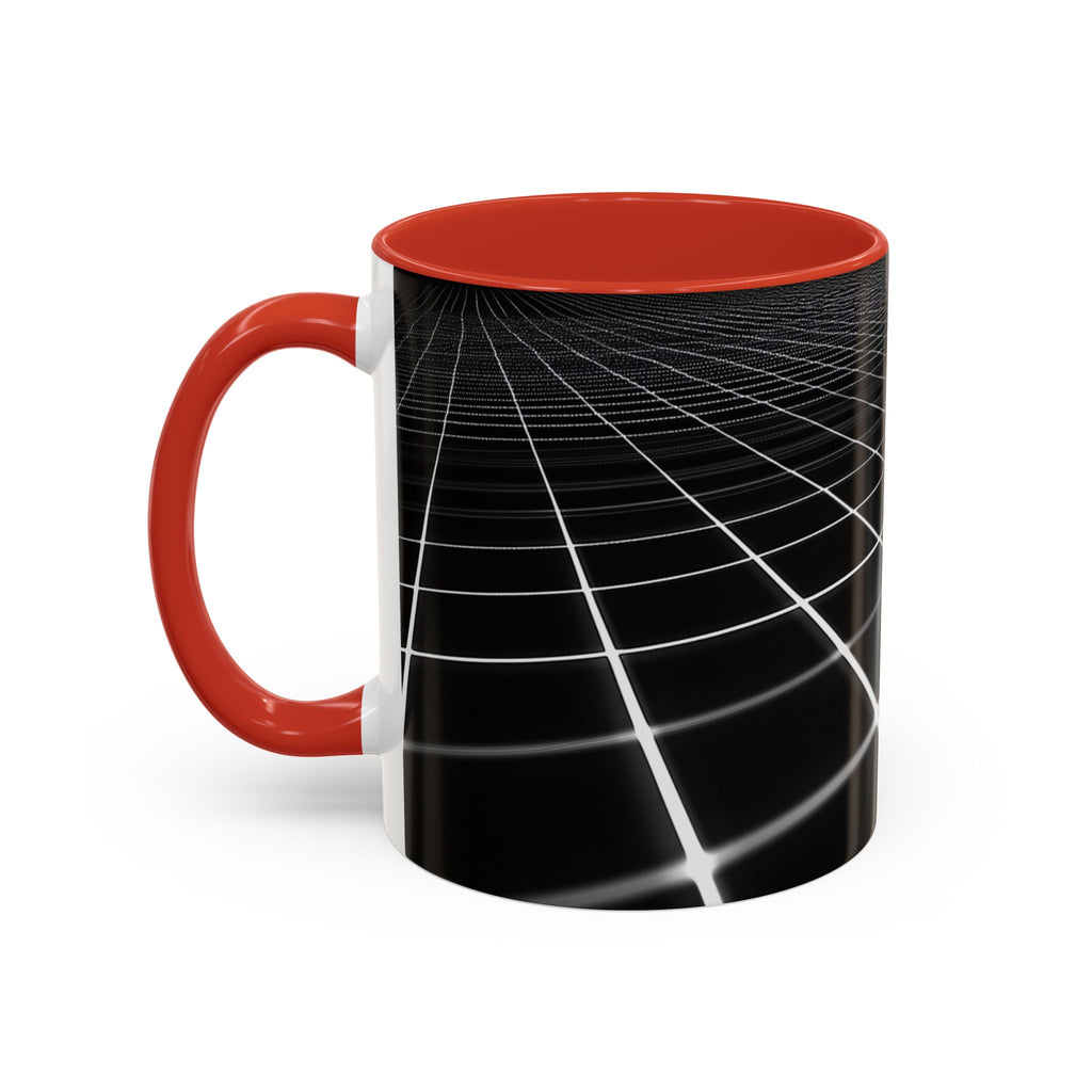 Black Geometric Grid Coffee Mug (11/15oz) — Retro Futuristic Neon Wireframe Accent Mug