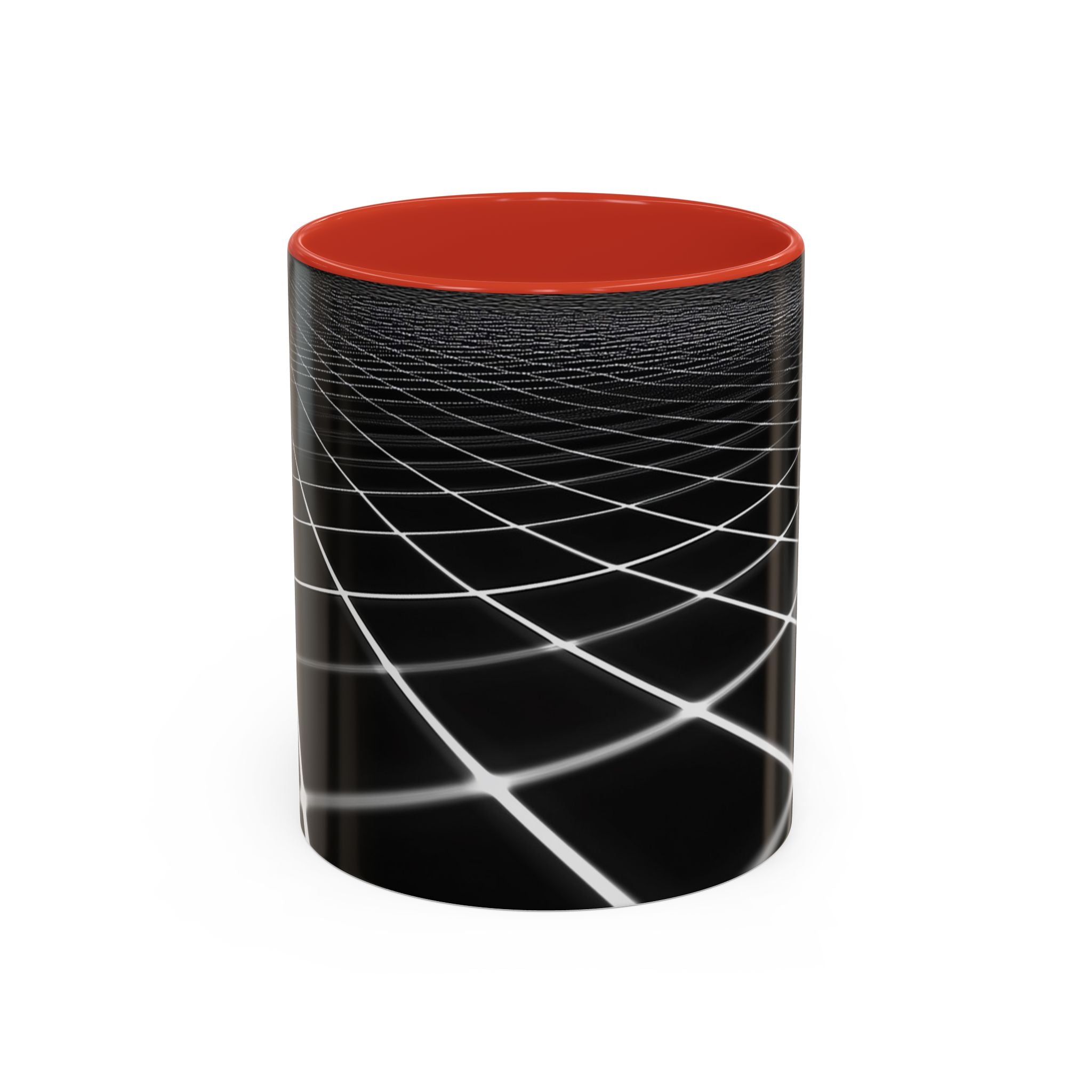 Black Geometric Grid Coffee Mug (11/15oz) — Retro Futuristic Neon Wireframe Accent Mug