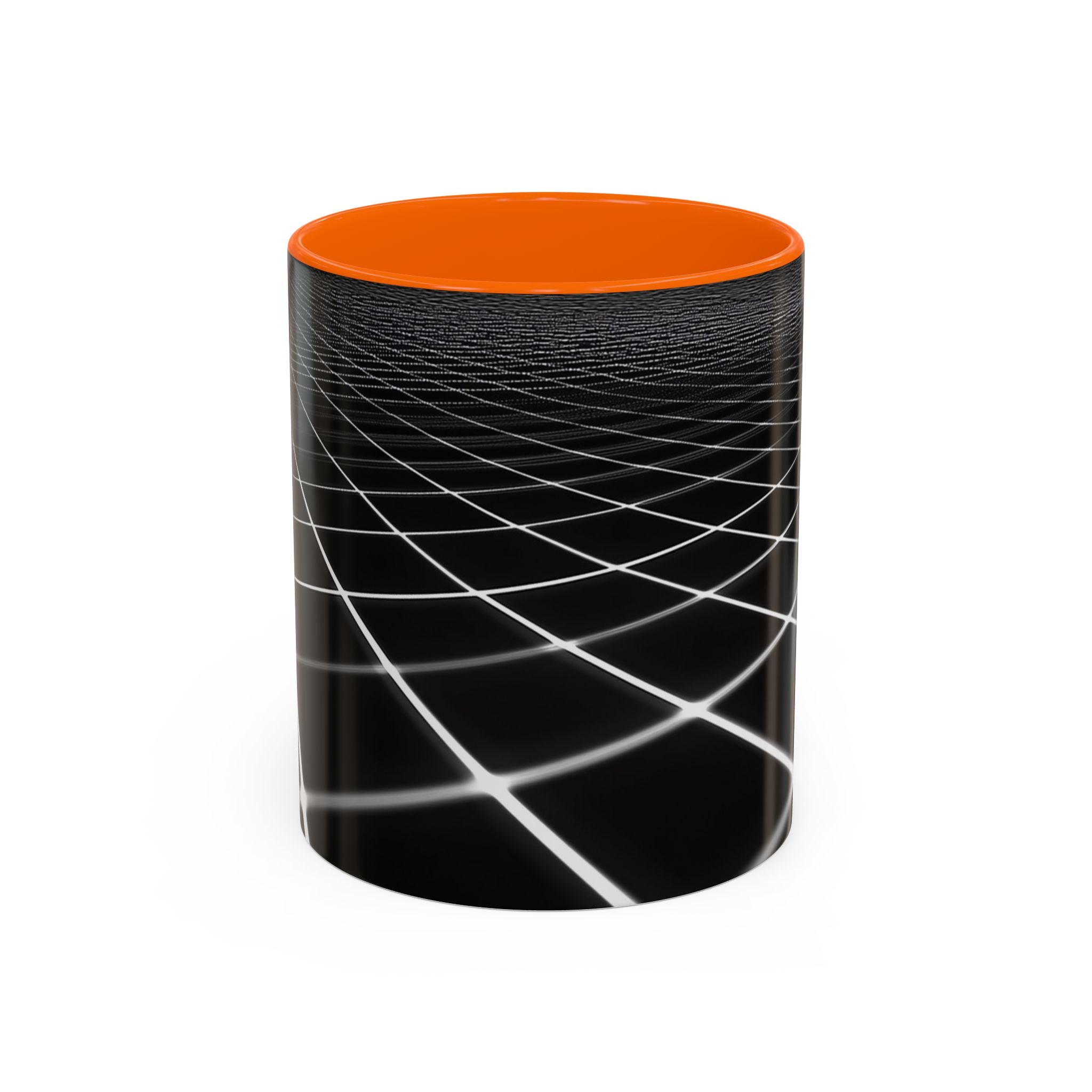Black Geometric Grid Coffee Mug (11/15oz) — Retro Futuristic Neon Wireframe Accent Mug