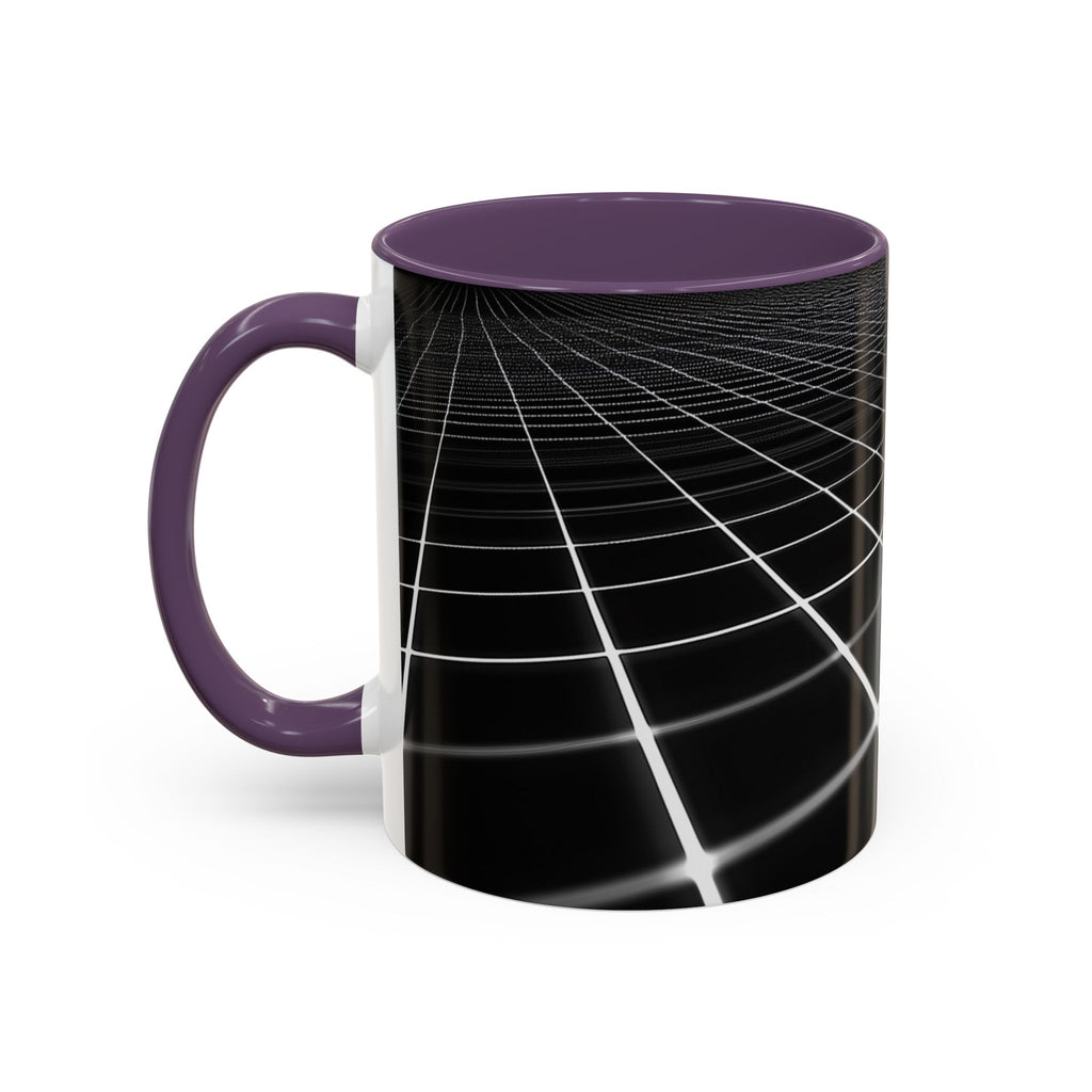 Black Geometric Grid Coffee Mug (11/15oz) — Retro Futuristic Neon Wireframe Accent Mug
