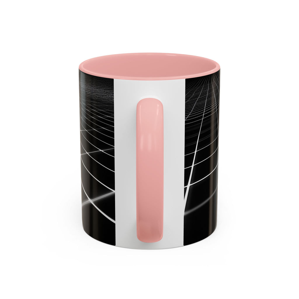 Black Geometric Grid Coffee Mug (11/15oz) — Retro Futuristic Neon Wireframe Accent Mug