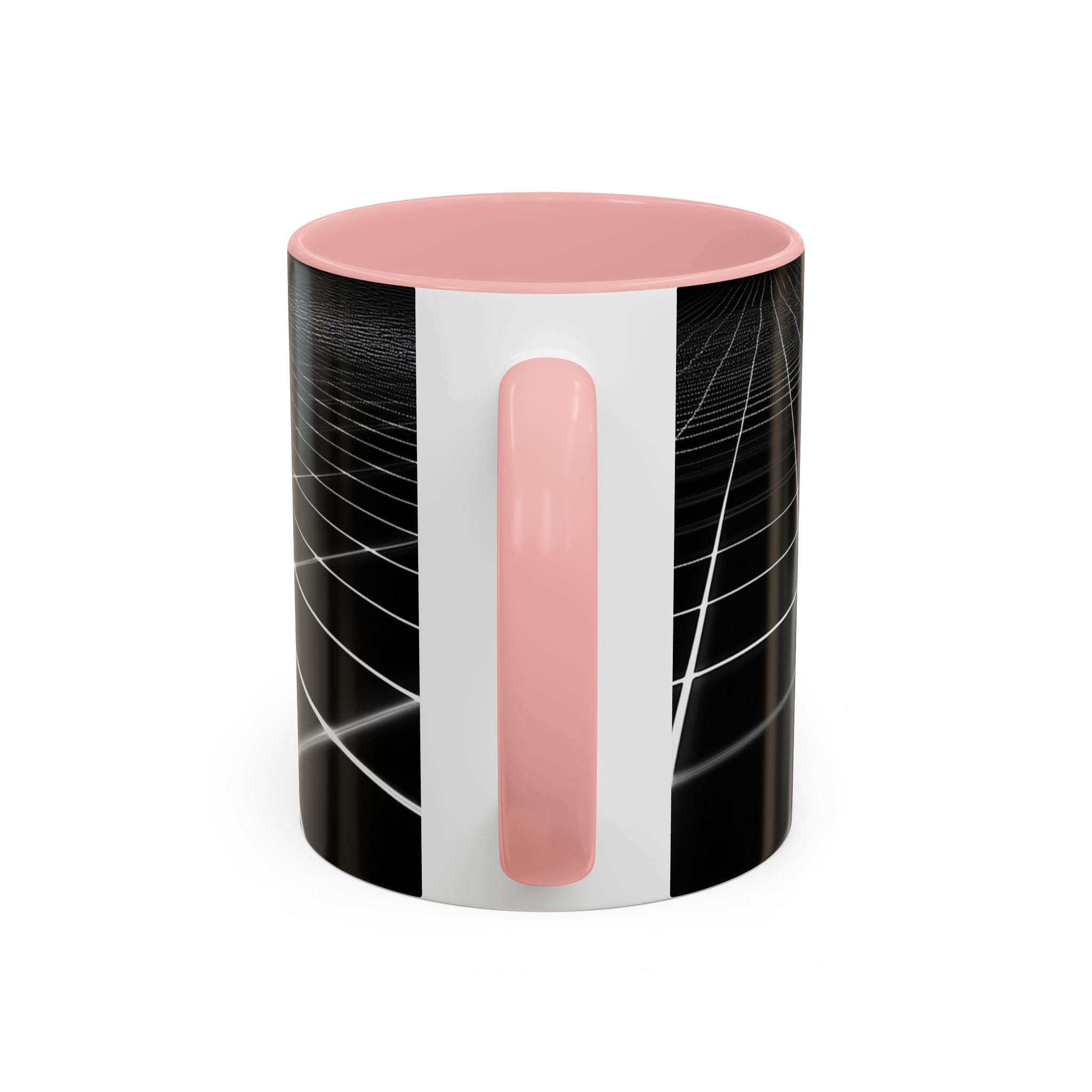 Black Geometric Grid Coffee Mug (11/15oz) — Retro Futuristic Neon Wireframe Accent Mug