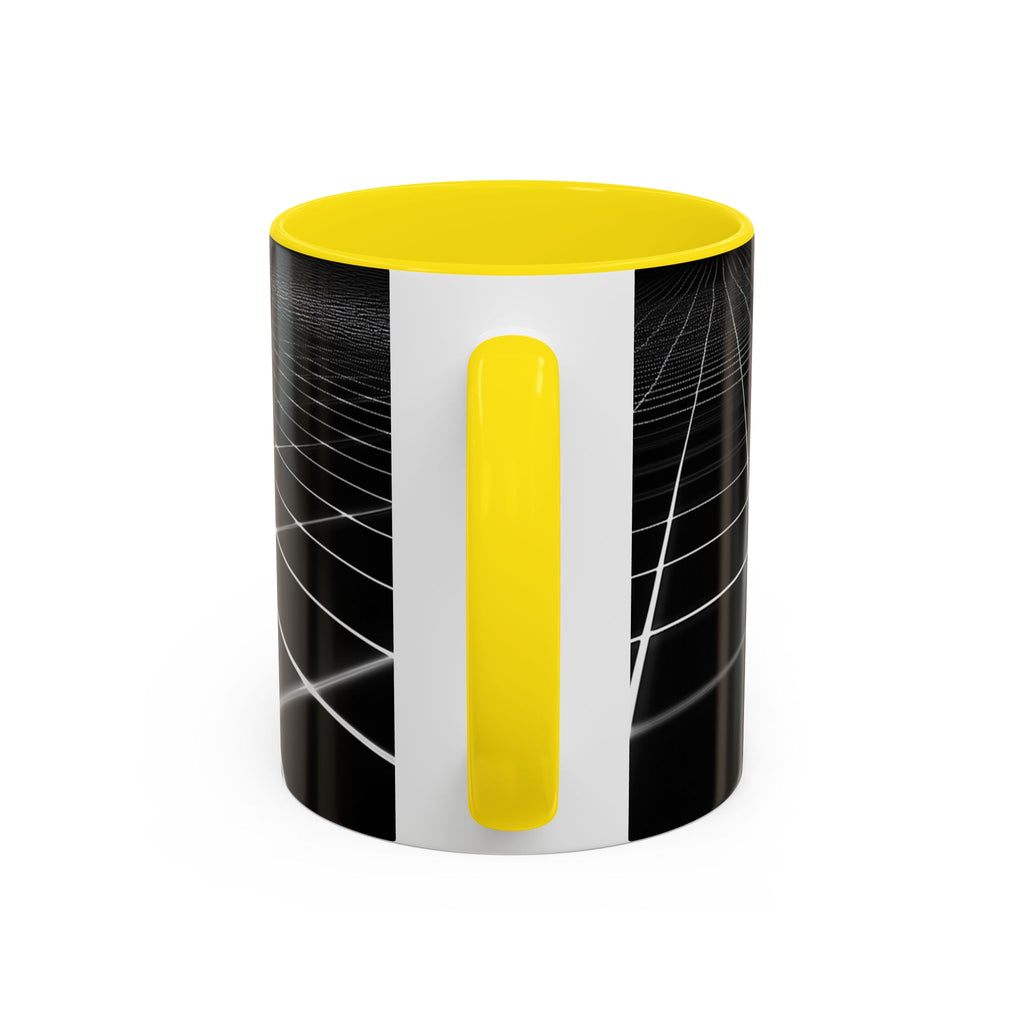 Black Geometric Grid Coffee Mug (11/15oz) — Retro Futuristic Neon Wireframe Accent Mug