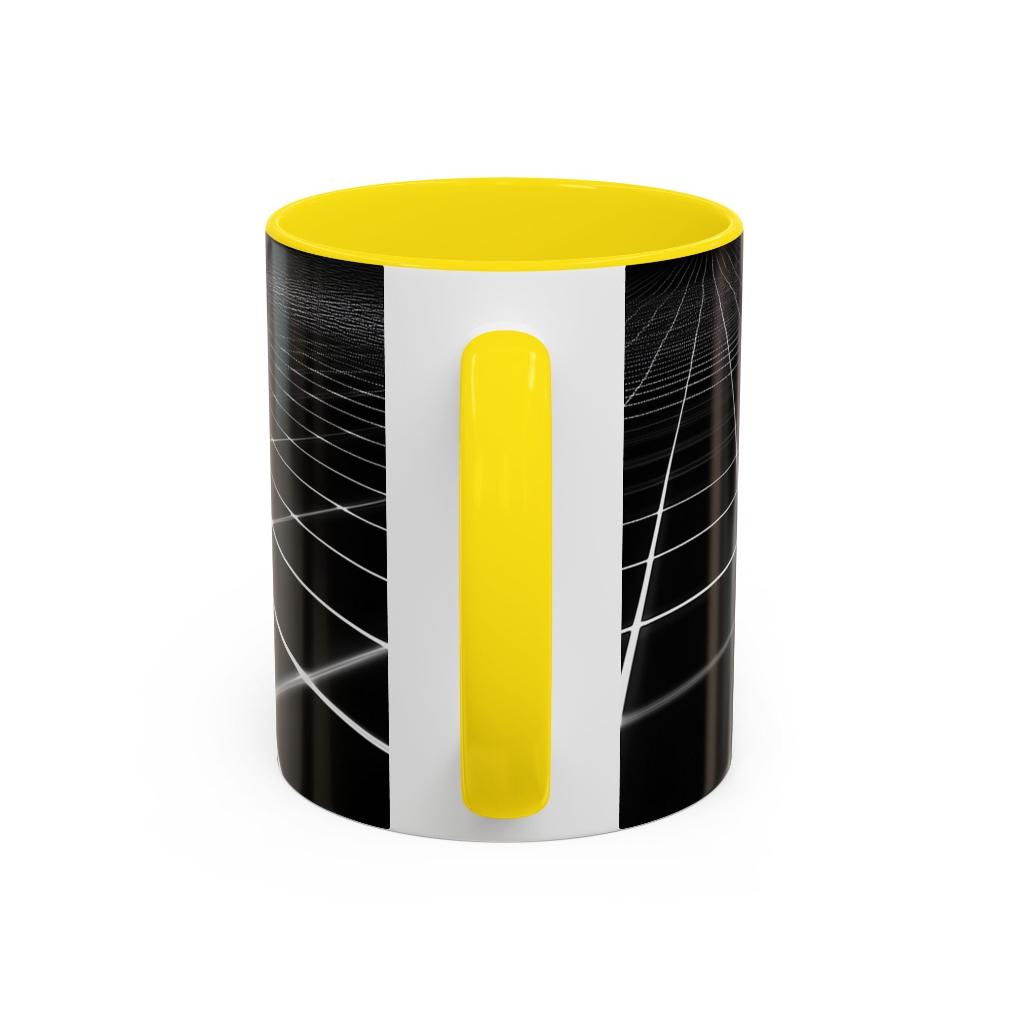 Black Geometric Grid Coffee Mug (11/15oz) — Retro Futuristic Neon Wireframe Accent Mug
