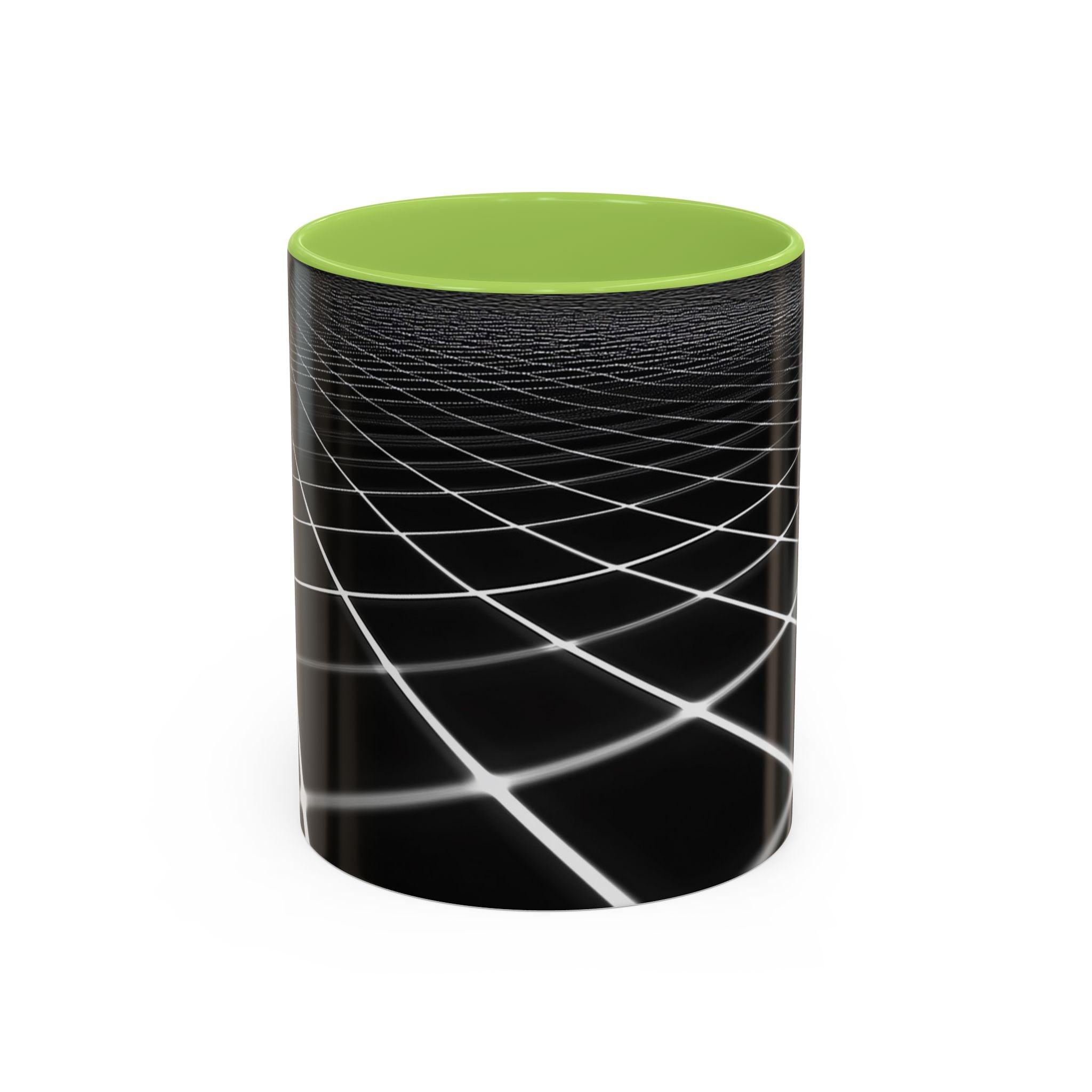 Black Geometric Grid Coffee Mug (11/15oz) — Retro Futuristic Neon Wireframe Accent Mug