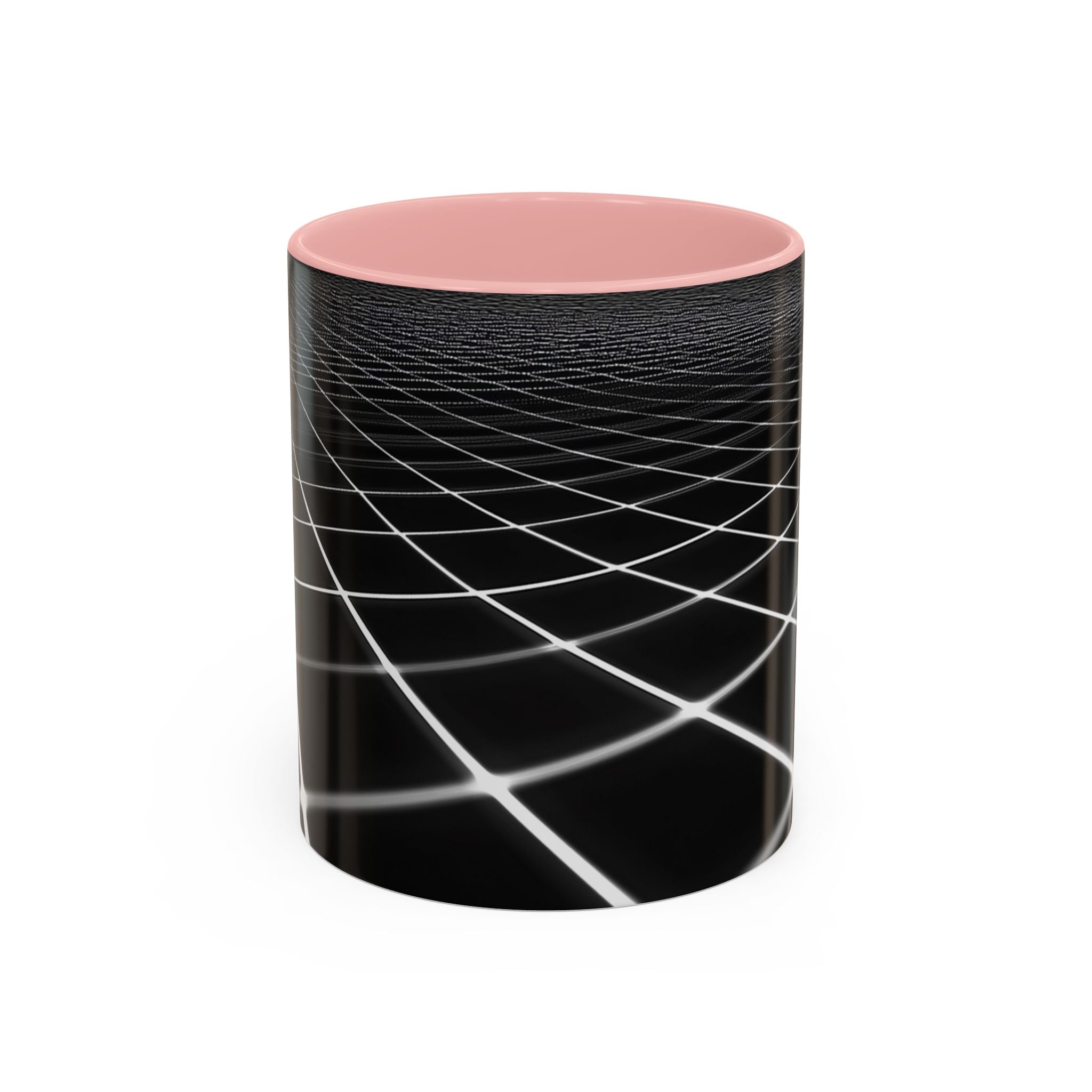 Black Geometric Grid Coffee Mug (11/15oz) — Retro Futuristic Neon Wireframe Accent Mug