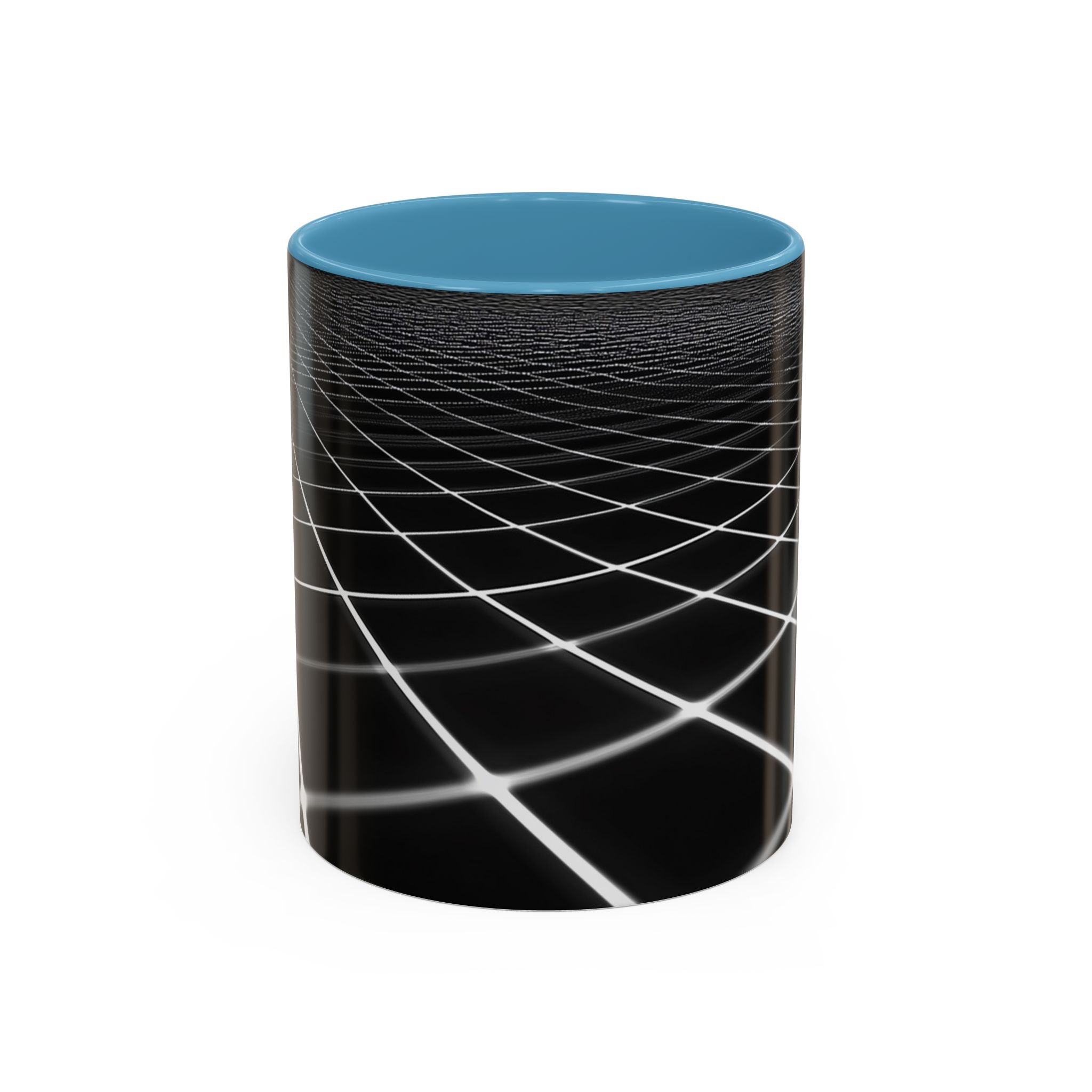 Black Geometric Grid Coffee Mug (11/15oz) — Retro Futuristic Neon Wireframe Accent Mug