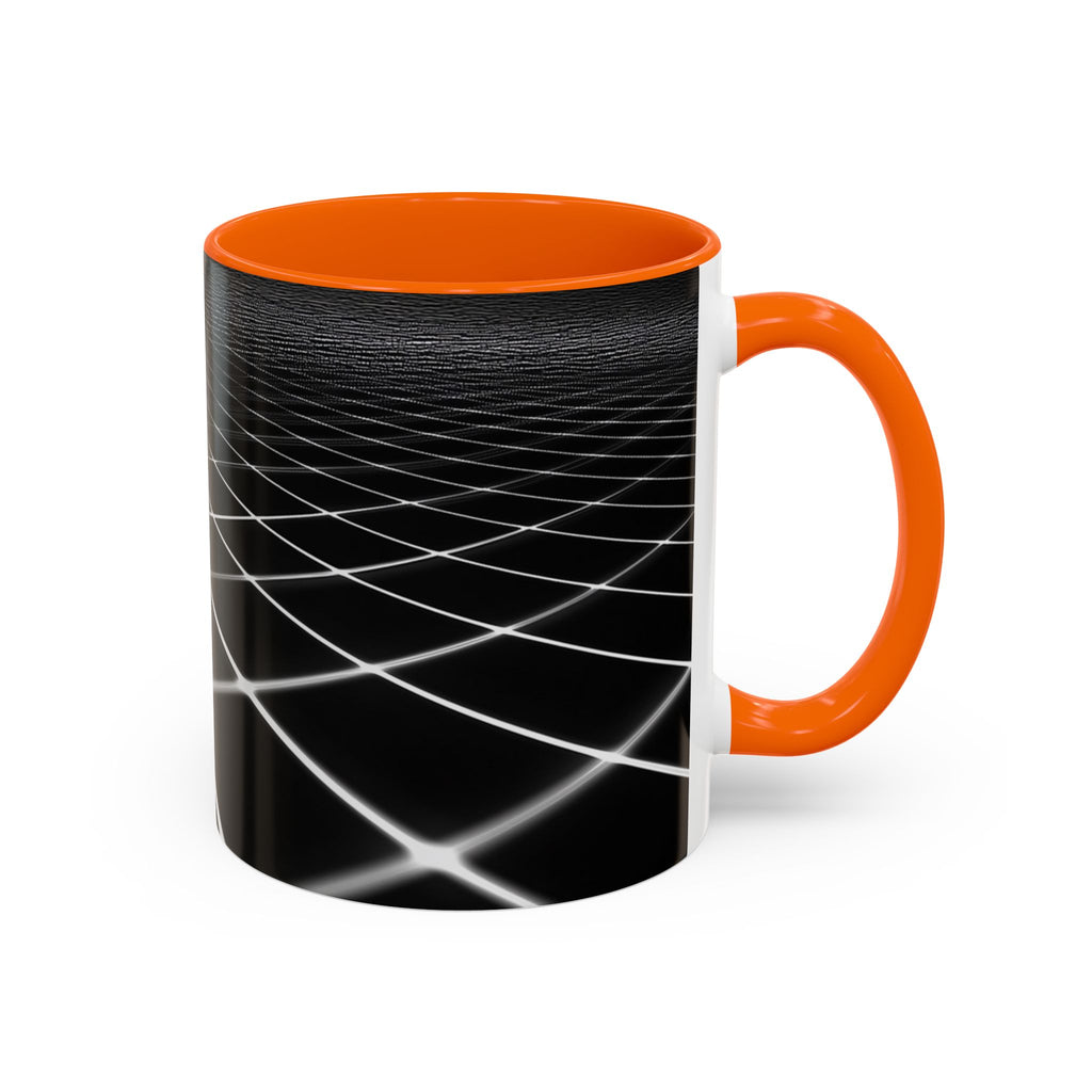 Black Geometric Grid Coffee Mug (11/15oz) — Retro Futuristic Neon Wireframe Accent Mug