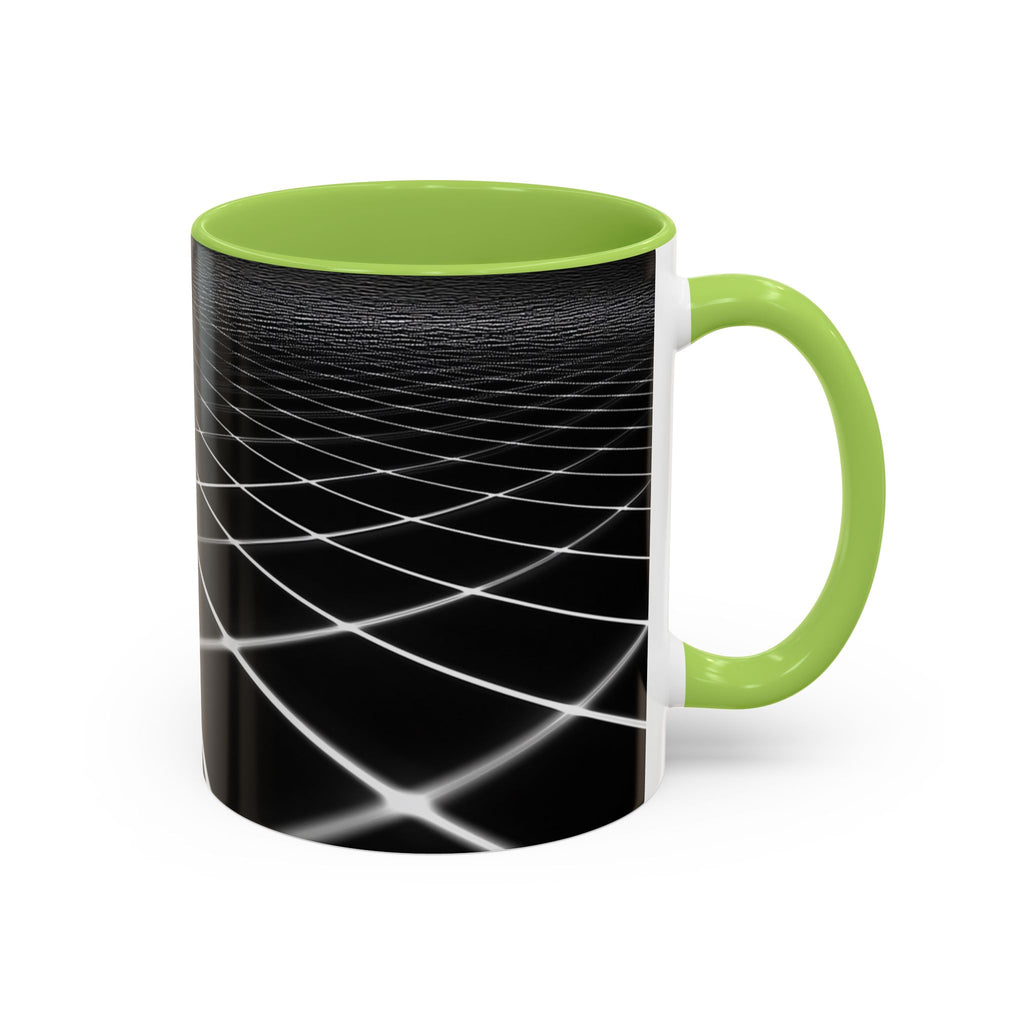 Black Geometric Grid Coffee Mug (11/15oz) — Retro Futuristic Neon Wireframe Accent Mug