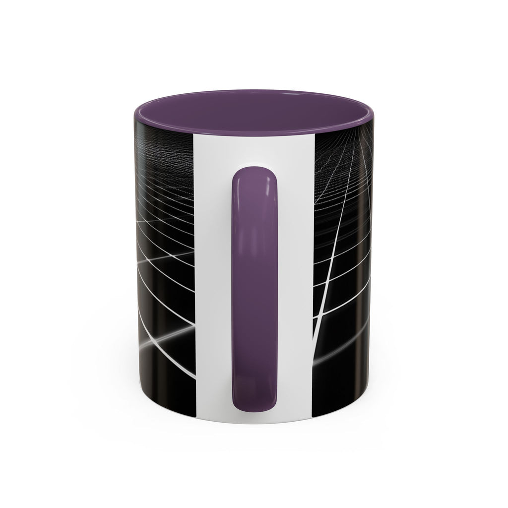 Black Geometric Grid Coffee Mug (11/15oz) — Retro Futuristic Neon Wireframe Accent Mug