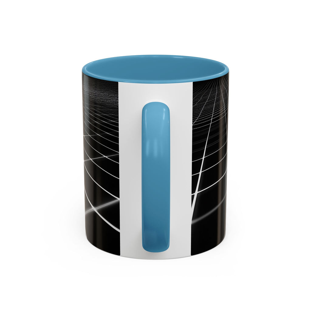 Black Geometric Grid Coffee Mug (11/15oz) — Retro Futuristic Neon Wireframe Accent Mug