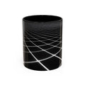 Black Geometric Grid Coffee Mug (11/15oz) — Retro Futuristic Neon Wireframe Accent Mug