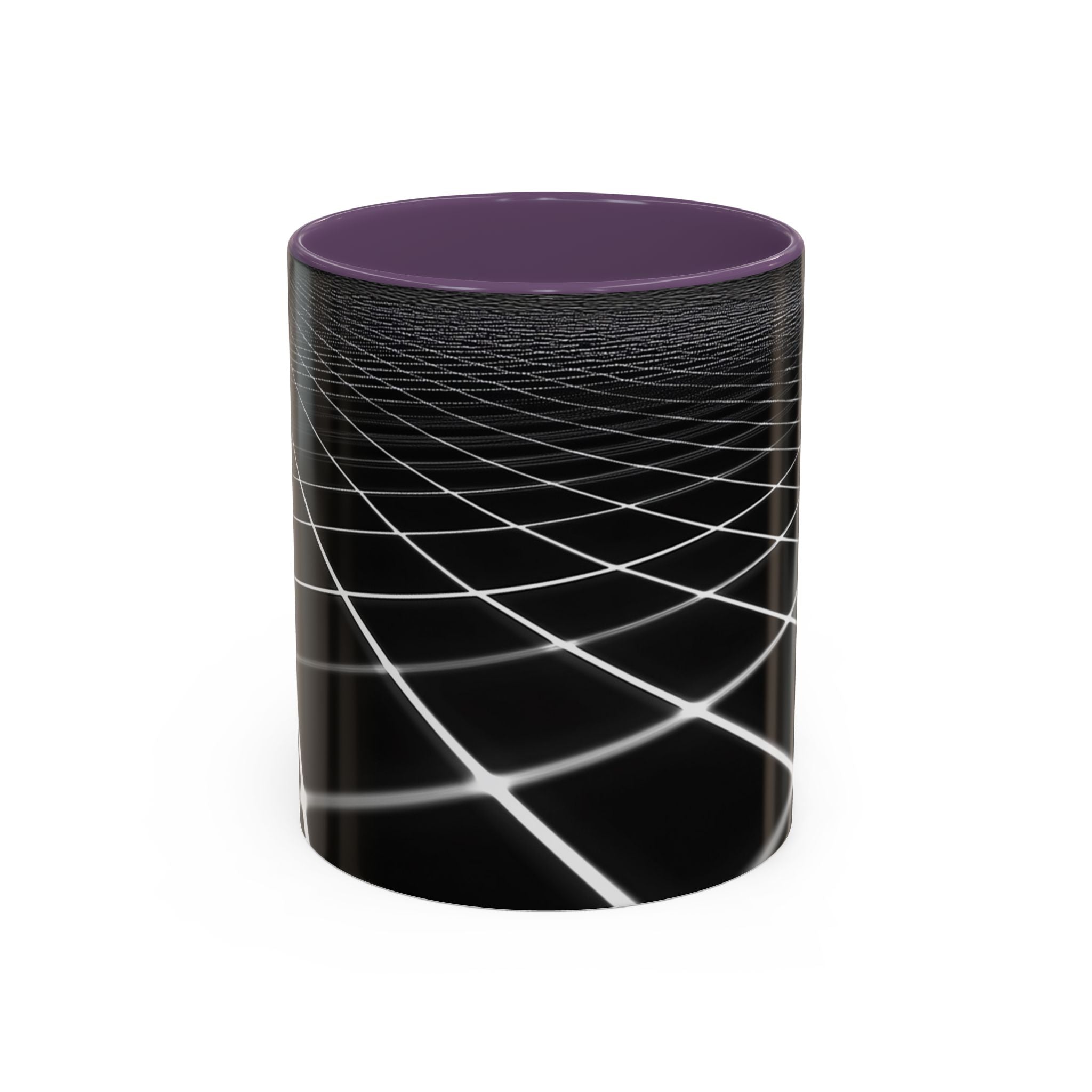 Black Geometric Grid Coffee Mug (11/15oz) — Retro Futuristic Neon Wireframe Accent Mug