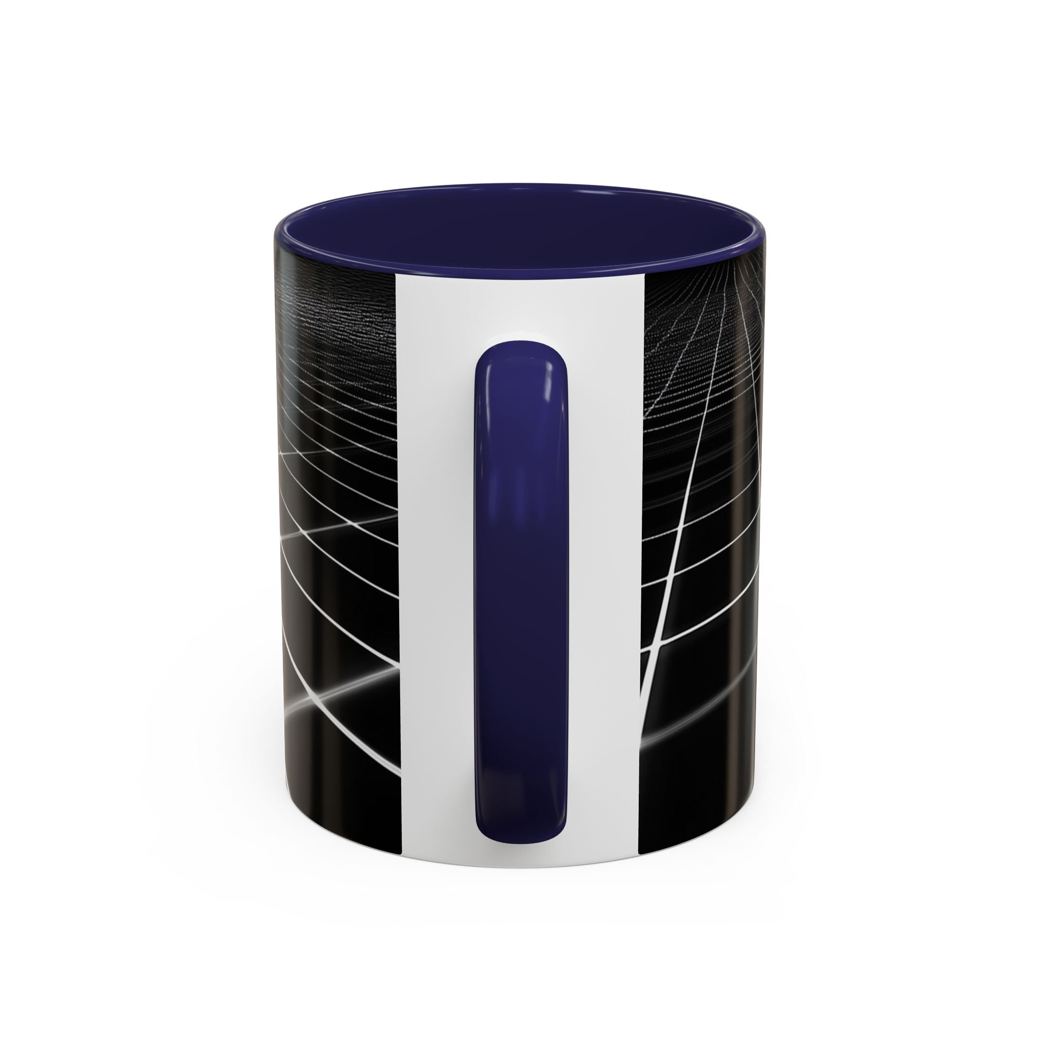 Black Geometric Grid Coffee Mug (11/15oz) — Retro Futuristic Neon Wireframe Accent Mug