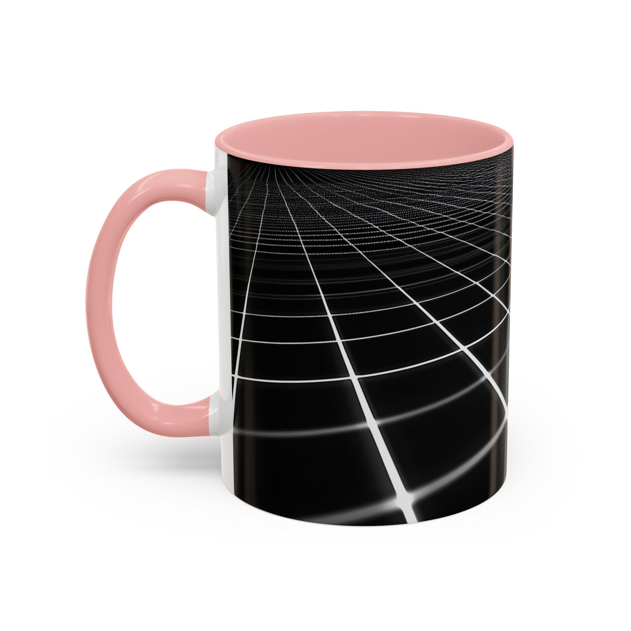 Black Geometric Grid Coffee Mug (11/15oz) — Retro Futuristic Neon Wireframe Accent Mug