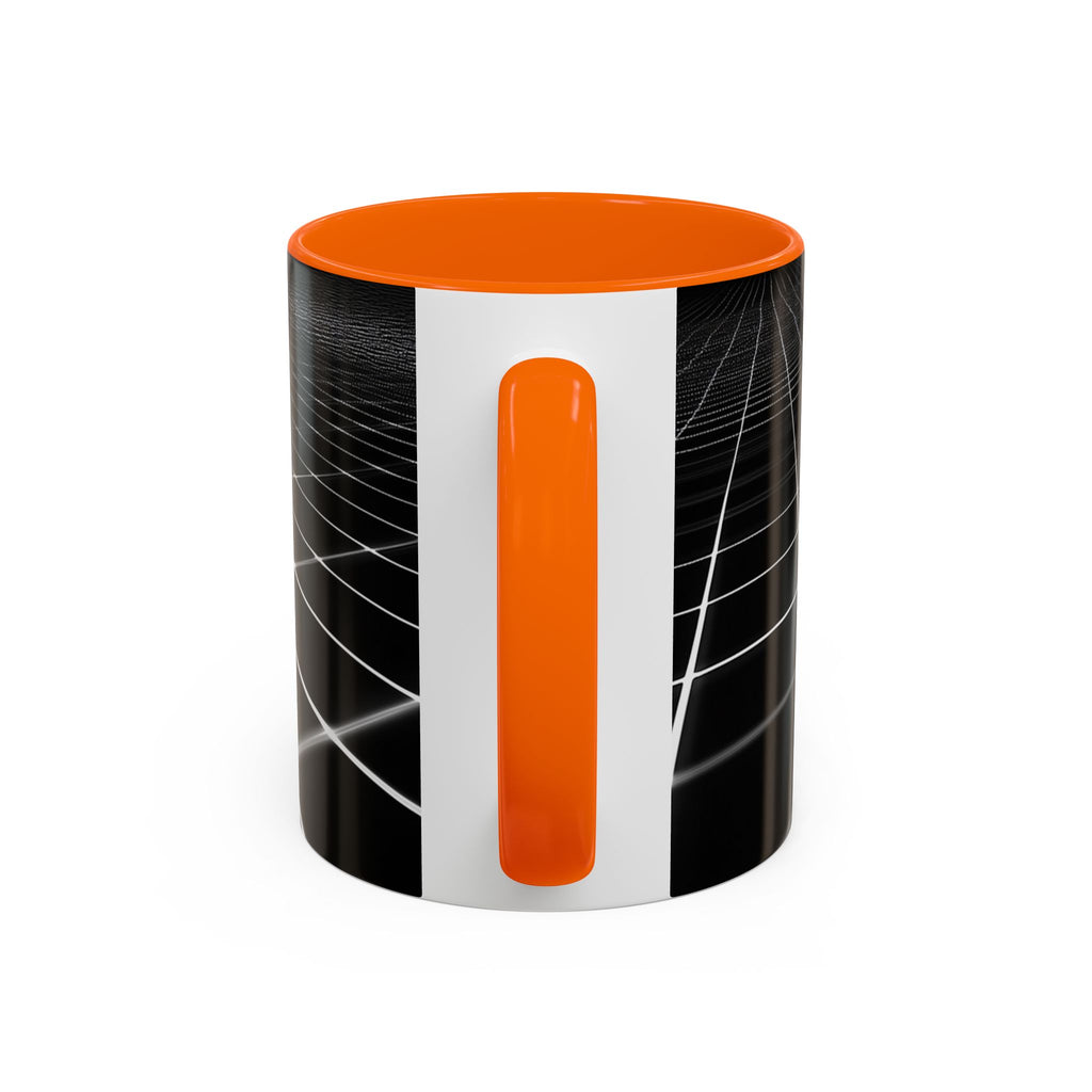 Black Geometric Grid Coffee Mug (11/15oz) — Retro Futuristic Neon Wireframe Accent Mug