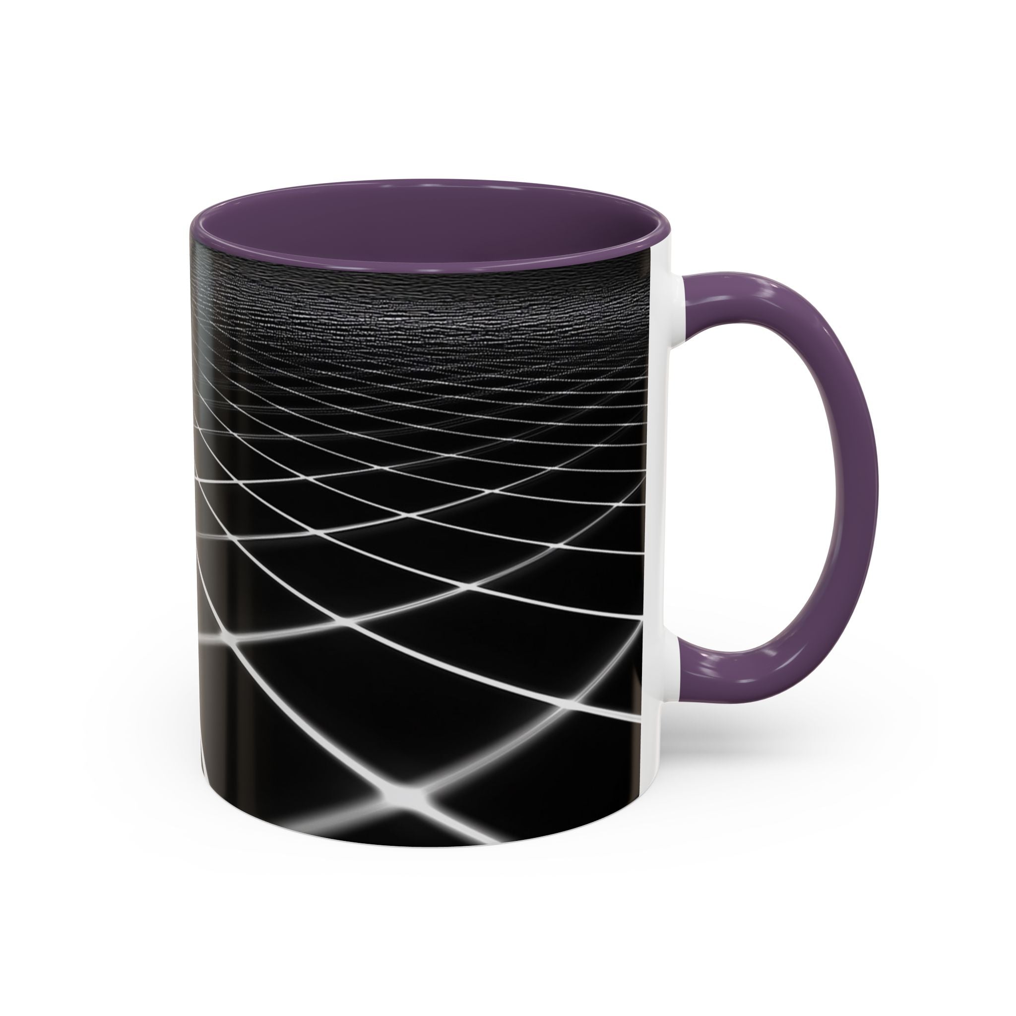 Black Geometric Grid Coffee Mug (11/15oz) — Retro Futuristic Neon Wireframe Accent Mug