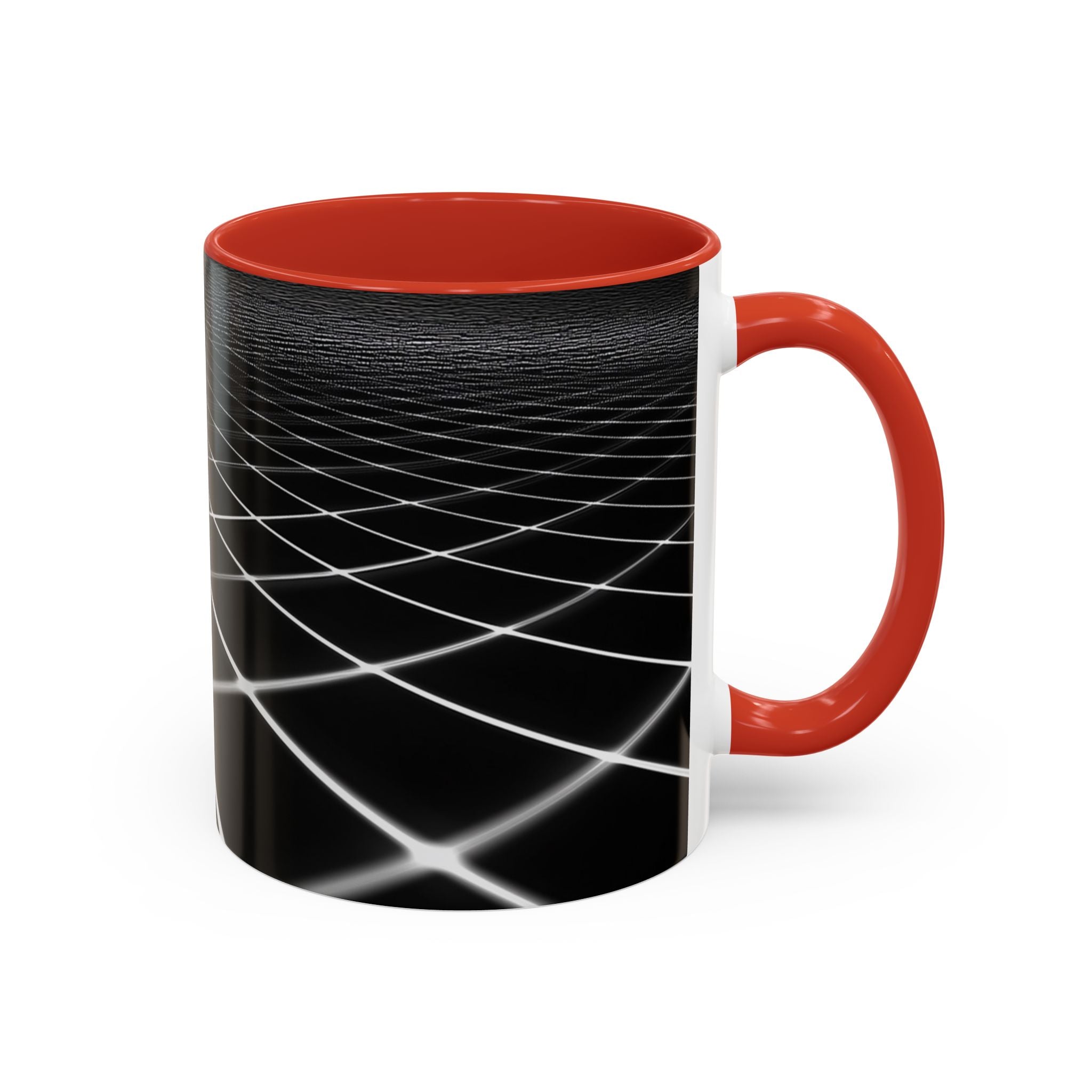 Black Geometric Grid Coffee Mug (11/15oz) — Retro Futuristic Neon Wireframe Accent Mug