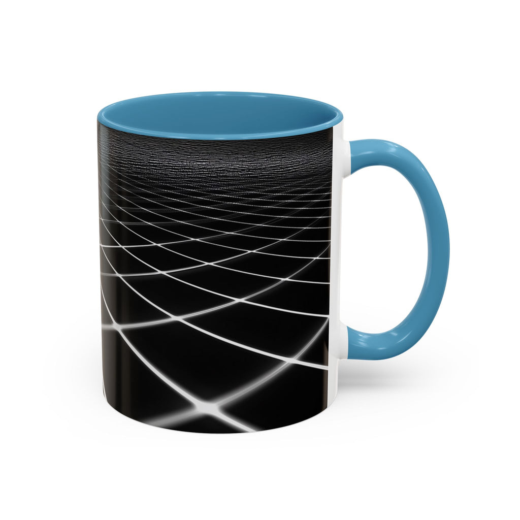 Black Geometric Grid Coffee Mug (11/15oz) — Retro Futuristic Neon Wireframe Accent Mug