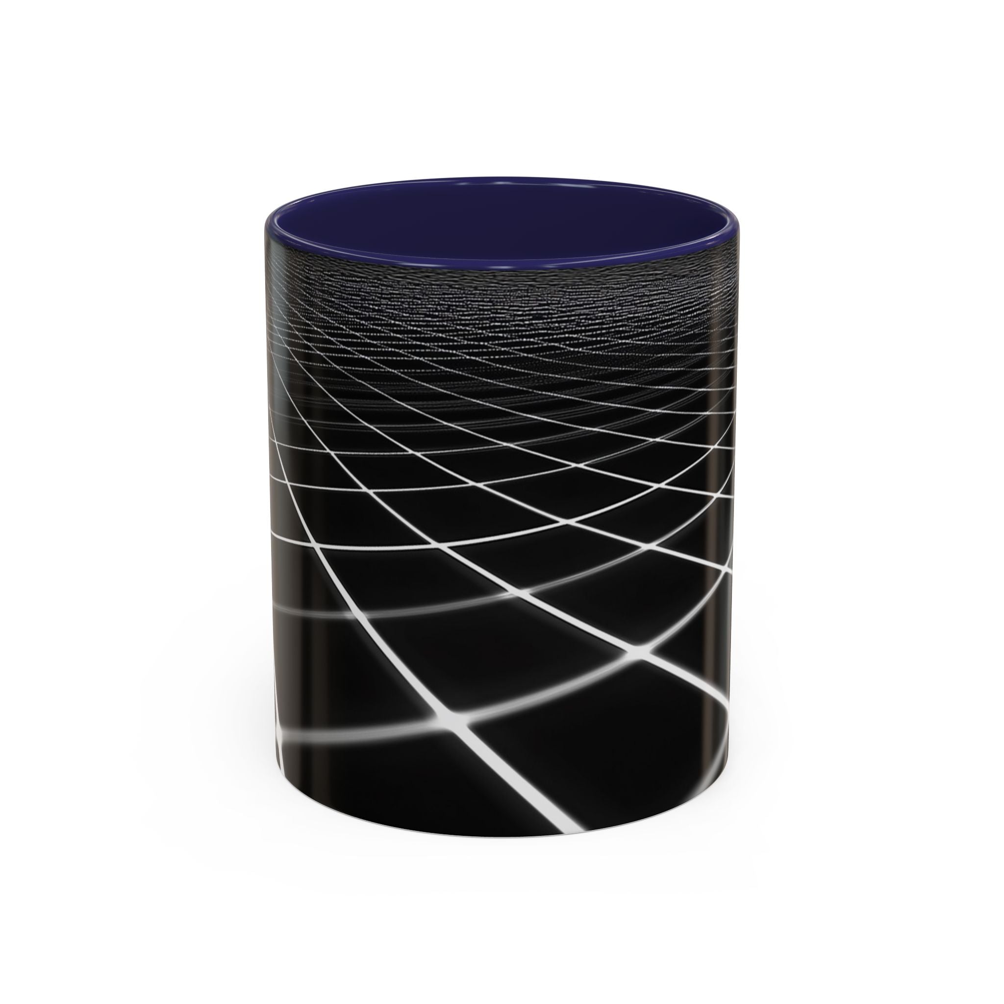 Black Geometric Grid Coffee Mug (11/15oz) — Retro Futuristic Neon Wireframe Accent Mug