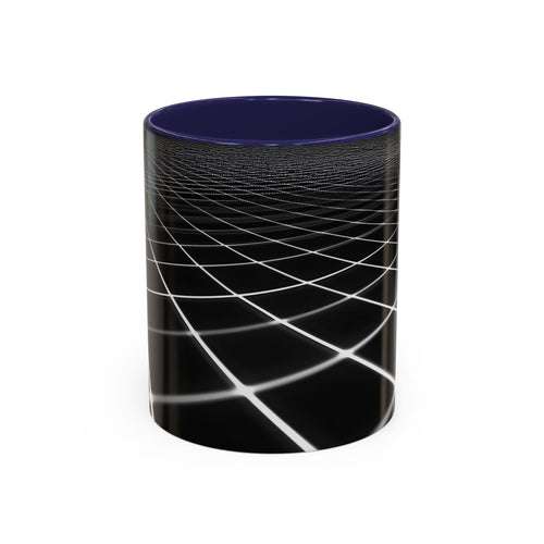 Black Geometric Grid Coffee Mug (11/15oz) — Retro Futuristic Neon Wireframe Accent Mug