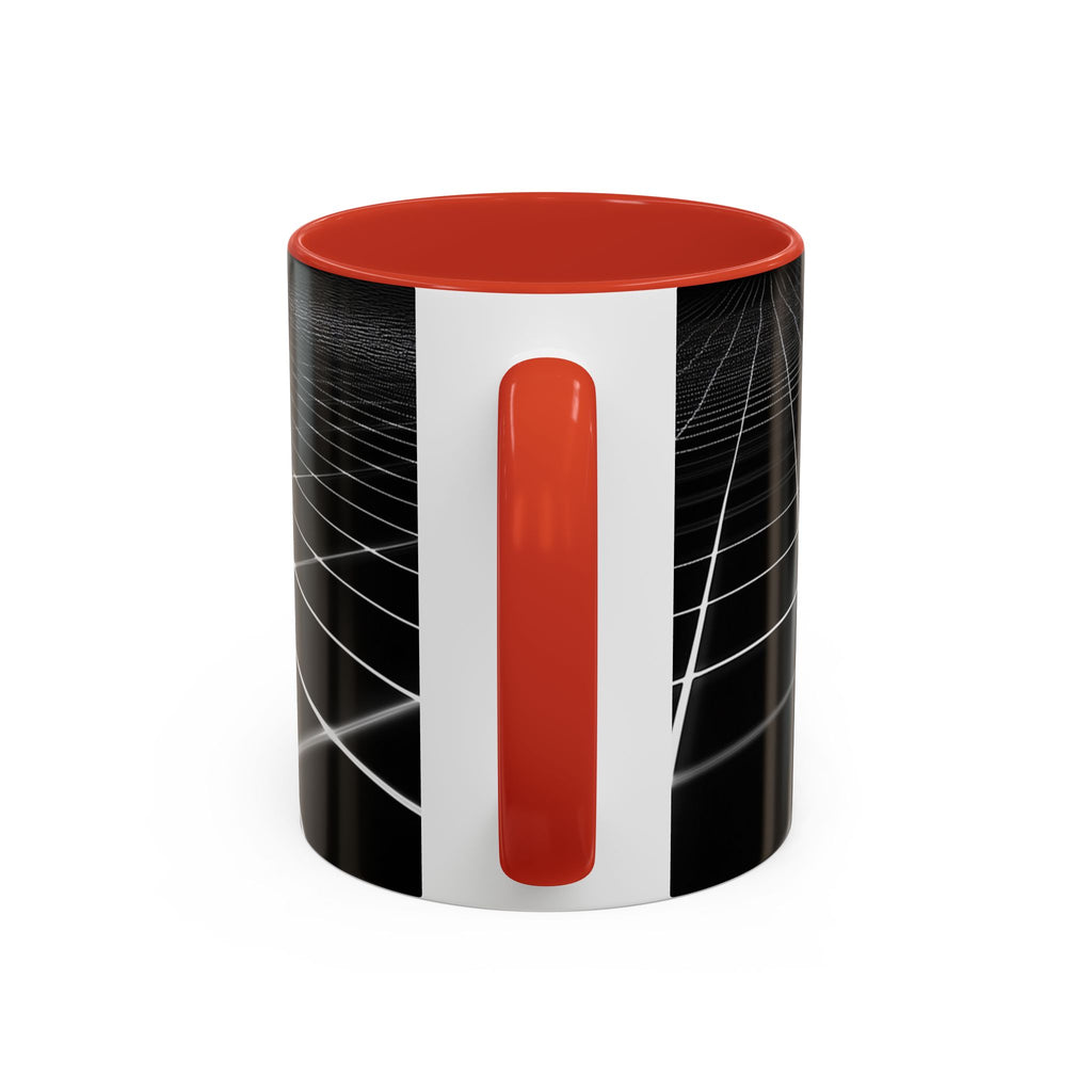 Black Geometric Grid Coffee Mug (11/15oz) — Retro Futuristic Neon Wireframe Accent Mug