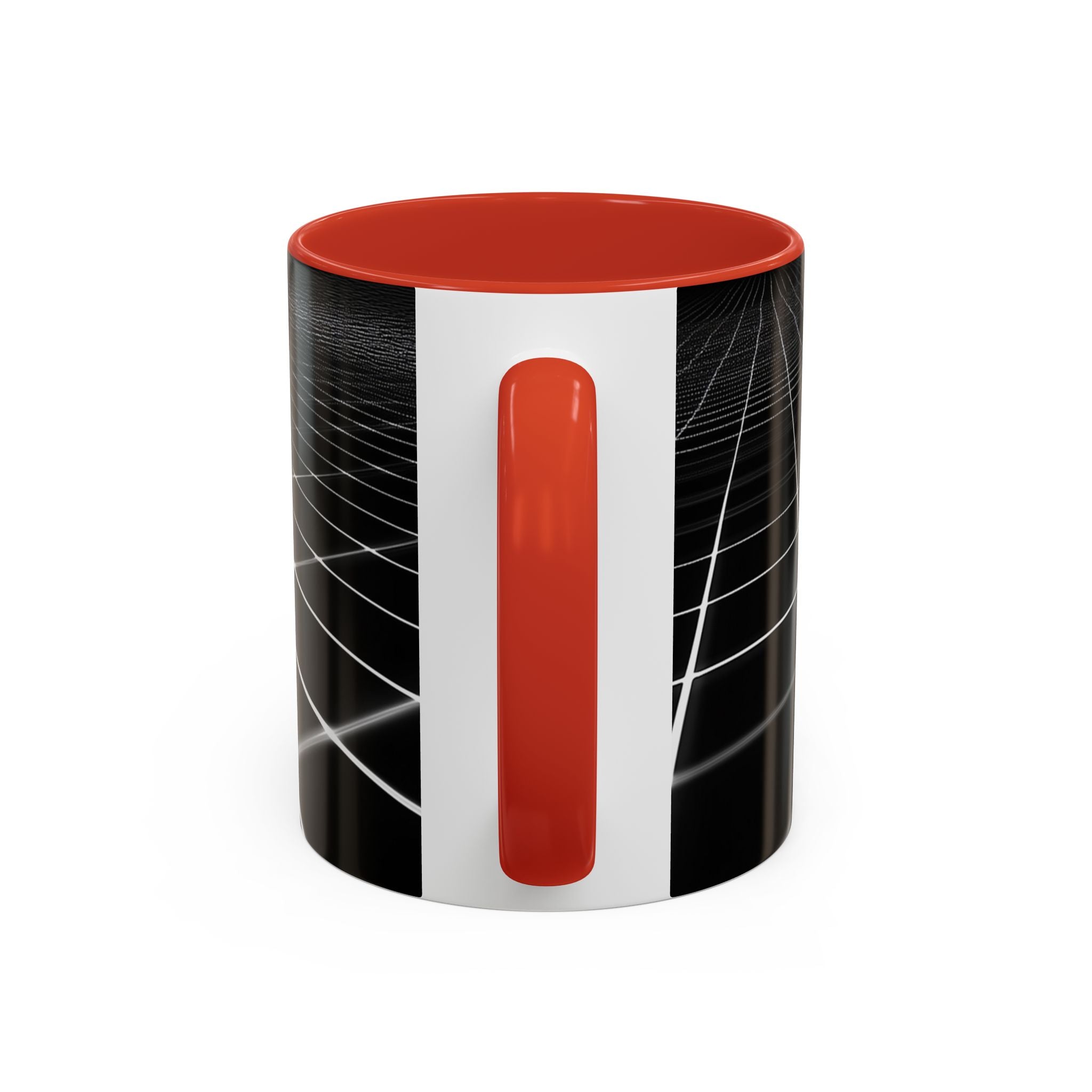 Black Geometric Grid Coffee Mug (11/15oz) — Retro Futuristic Neon Wireframe Accent Mug