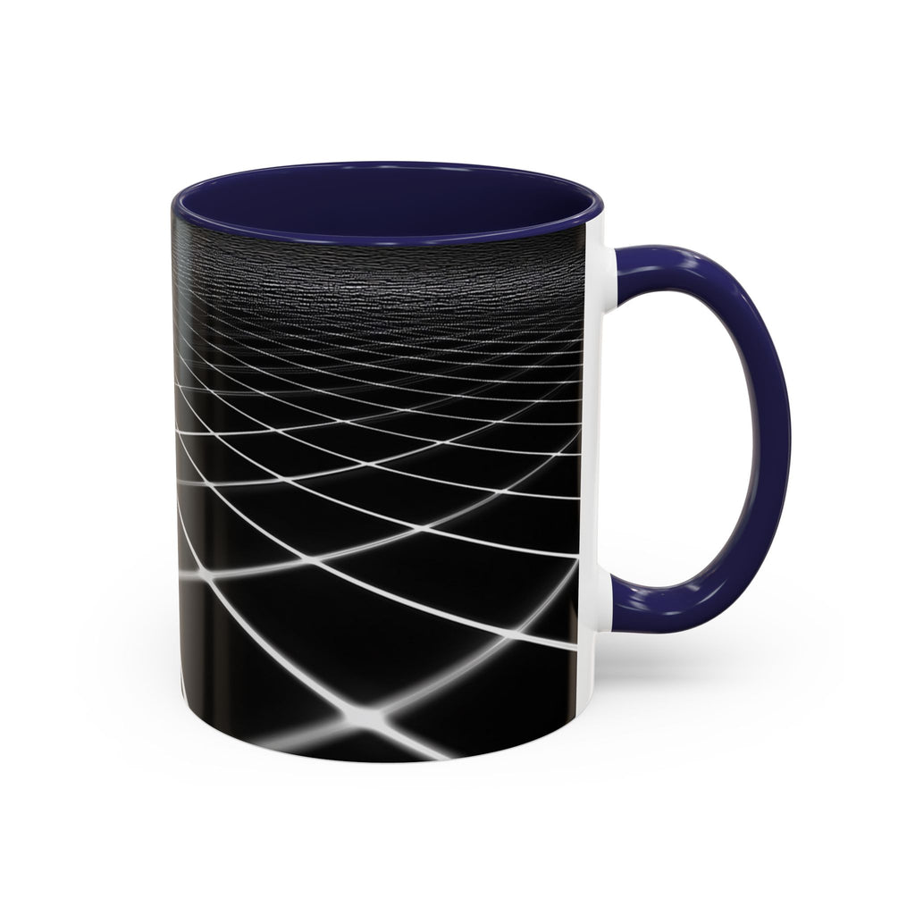 Black Geometric Grid Coffee Mug (11/15oz) — Retro Futuristic Neon Wireframe Accent Mug