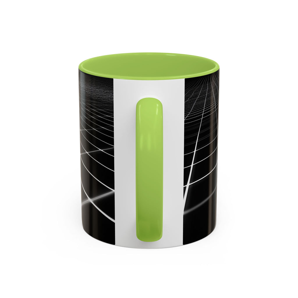 Black Geometric Grid Coffee Mug (11/15oz) — Retro Futuristic Neon Wireframe Accent Mug
