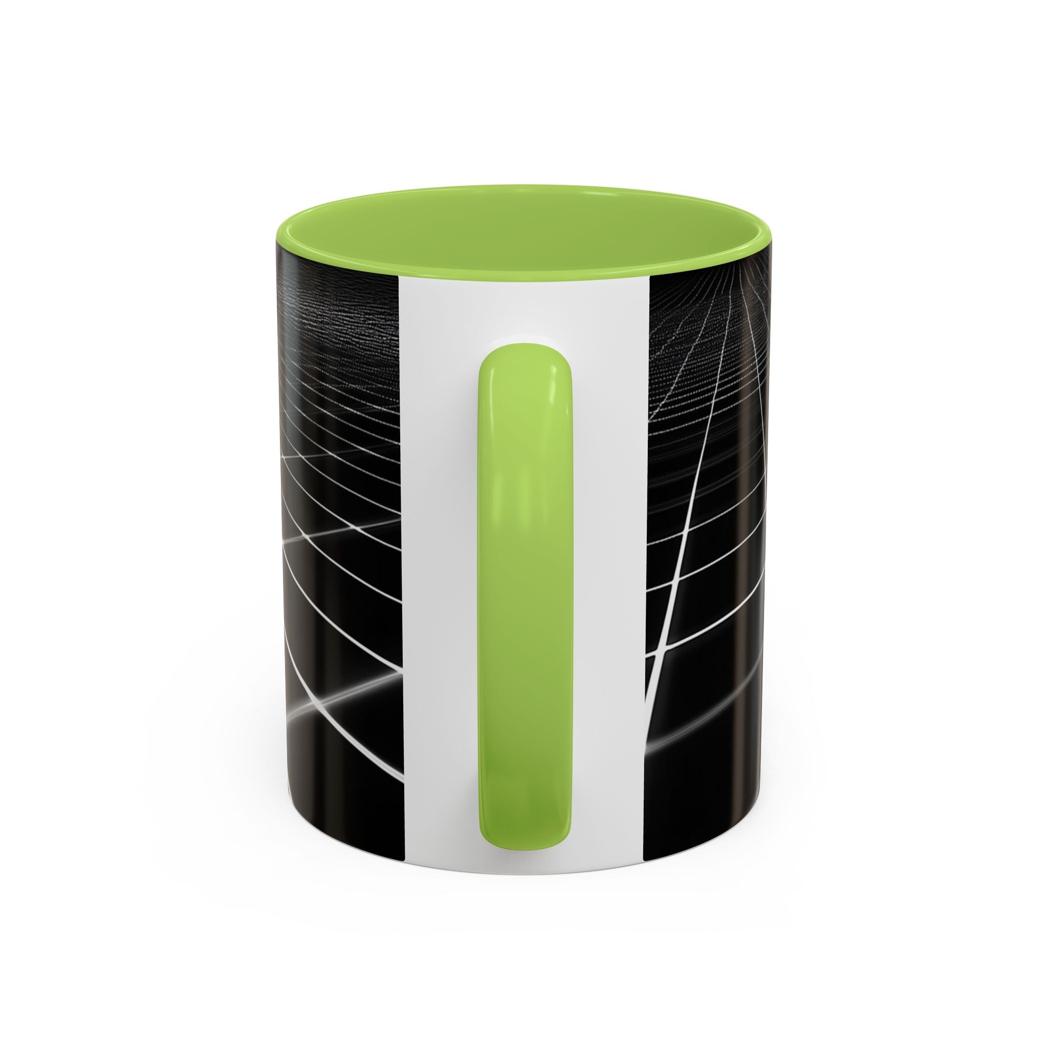 Black Geometric Grid Coffee Mug (11/15oz) — Retro Futuristic Neon Wireframe Accent Mug